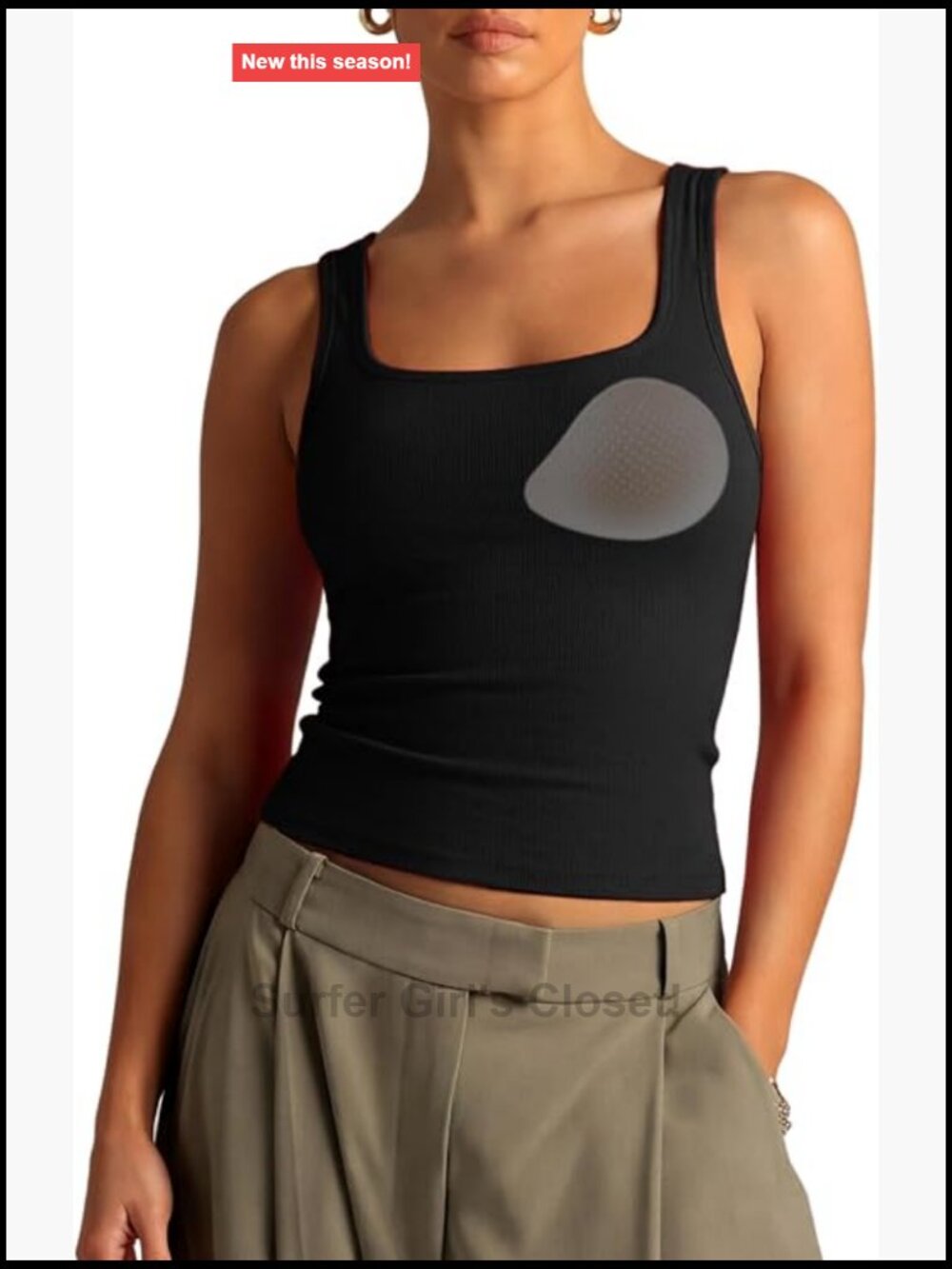 Women's Cotton Rib Square Neck Sleeveless Tank Top with Padded Removable Bra